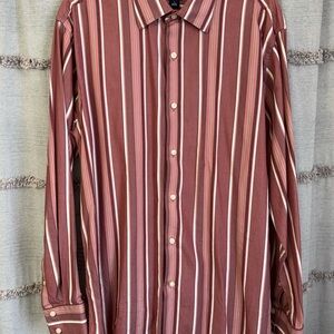 GAP Fitted Men's Long Sleeve Red Striped Shirt Preppy Work Casual-SIZE L